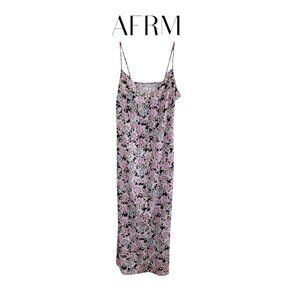 AFRM Floral Slip Dress Midi Black Pink Blue Spaghetti Strap Stretch Size M